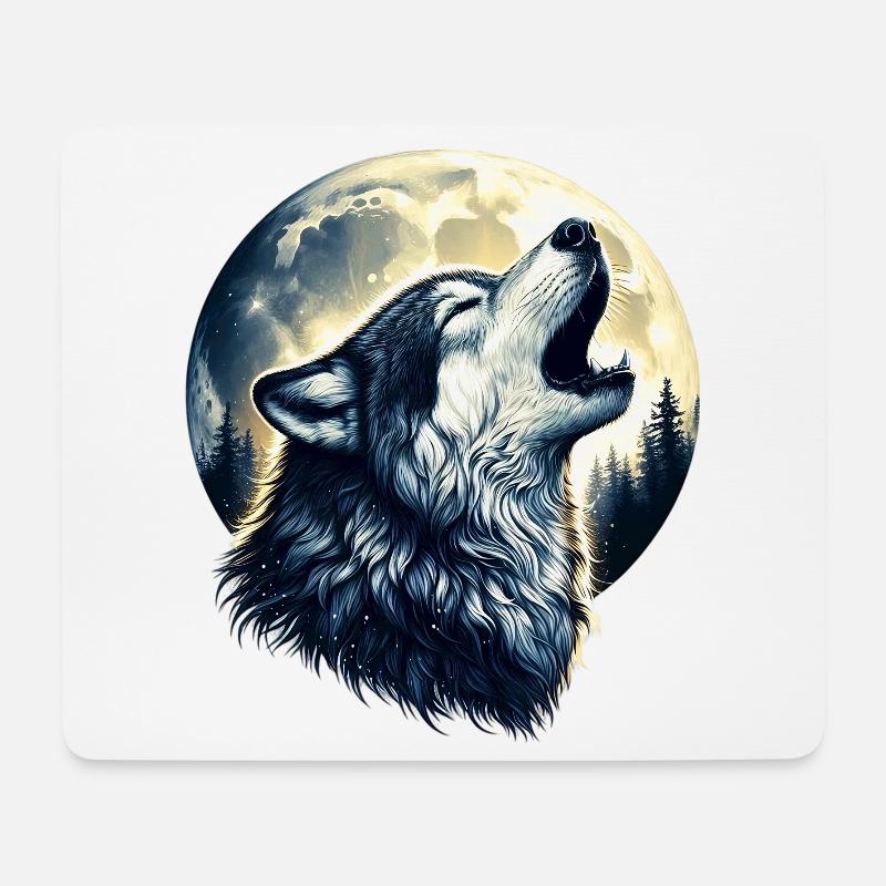 Wolf heult den Vollmond an - Mousepad (Querformat) - Weiß