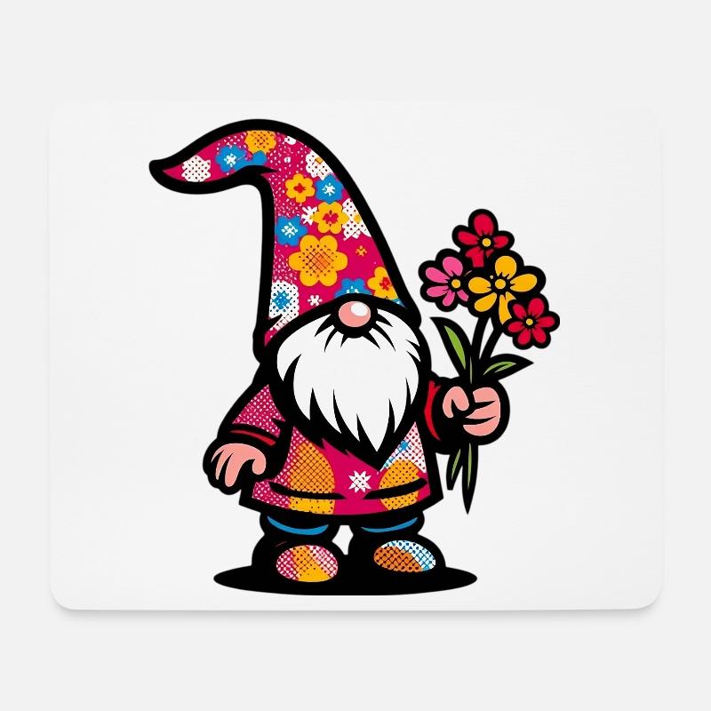 Zwerg mit Blumen - Mousepad (Querformat) - Weiß