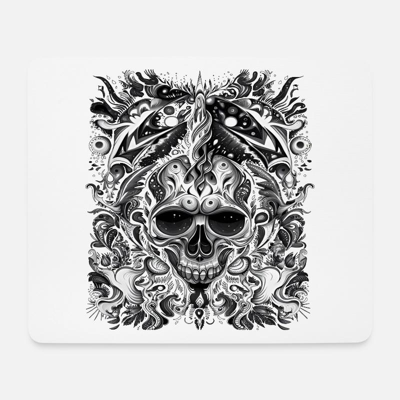 Dunkler Stammesschädel mit mystischen Elementen - Mousepad (Querformat) - Weiß