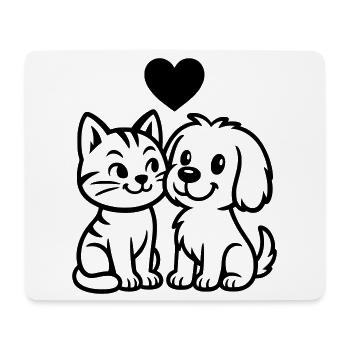 Niedlicher Hund und süße Katze mit Herz  - Mousepad (Querformat) - Weiß - Vorne