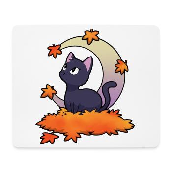 Schwarze Katze unter Herbstmond - Mousepad (Querformat) - Weiß - Vorne