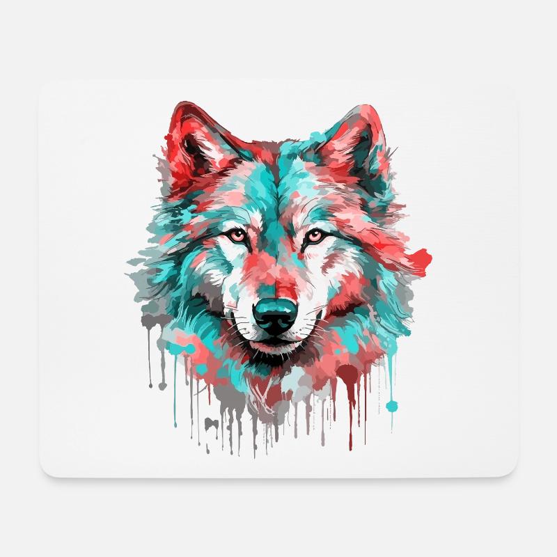 Wolf Wolfskopf Raubtier Wald Natur Wildnis Bunt - Mousepad (Querformat) - Weiß