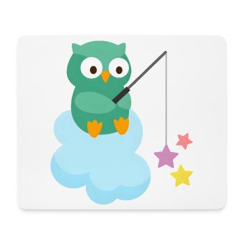 Süße Eule auf Wolke angelt bunte Sterne - Mousepad (Querformat) - Weiß - Vorne