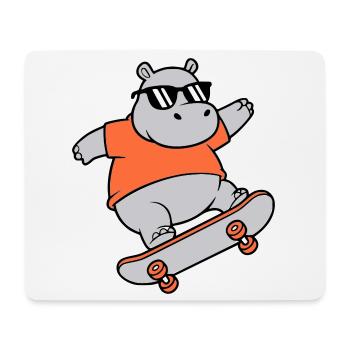 Cooles Nilpferd Skater Skateboard Vektor - Mousepad (Querformat) - Weiß - Vorne