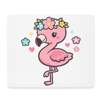 Flamant rose de Kawaii avec couronne de fleurs - Tapis de souris (format paysage) - blanc - Devant