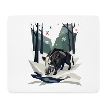 Wildschwein im Low-Poly-Winterwald - Mousepad (Querformat) - Weiß - Vorne