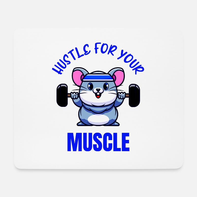 Maus Workout Krafttraining Lustiger Bodybuilder - Mousepad (Querformat) - Weiß