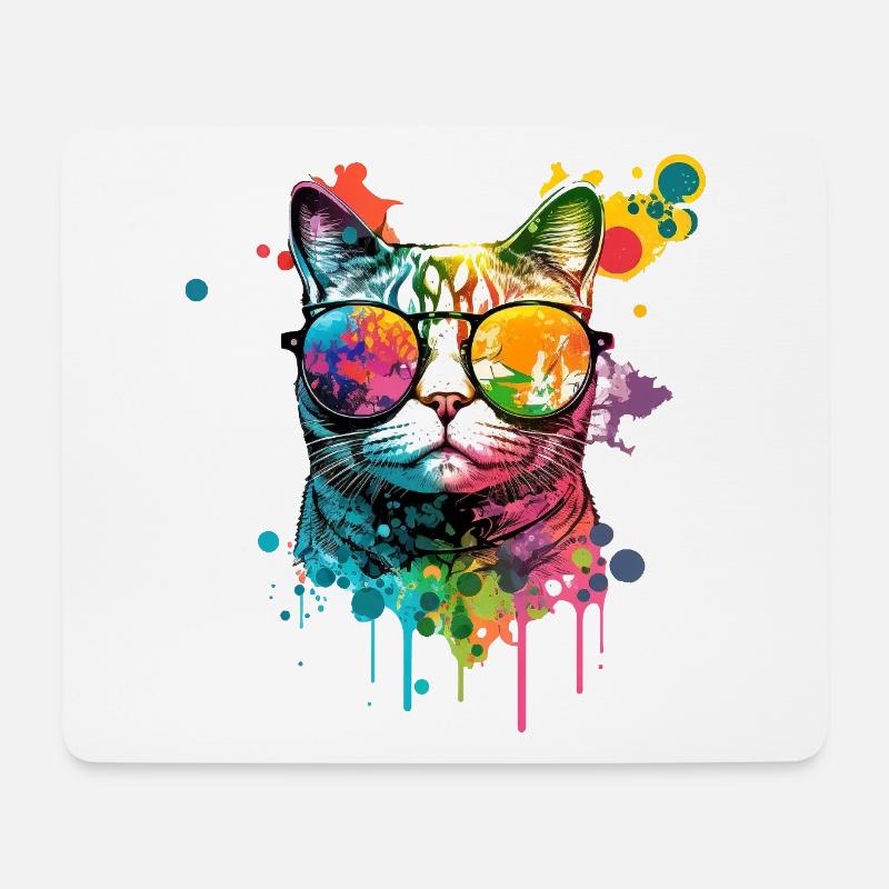 Colorful cat with sunglasses - Mouse Pad (horizontal) - white