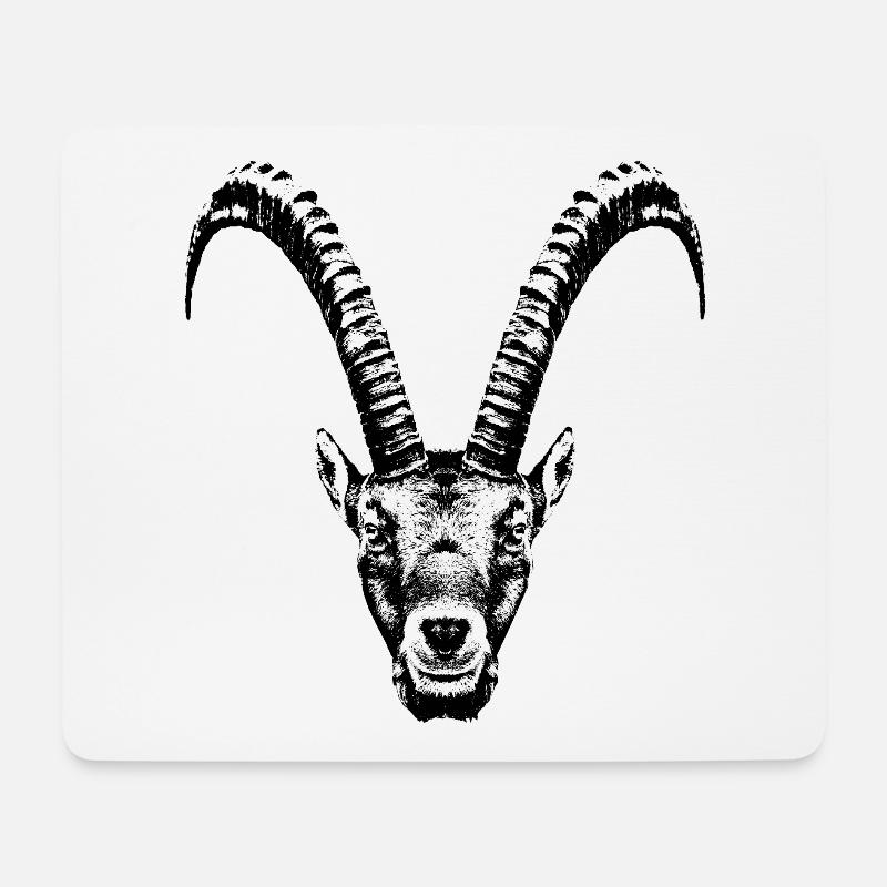 Steinbock / Kopf / Ibex / frontal - Mousepad (Querformat) - Weiß