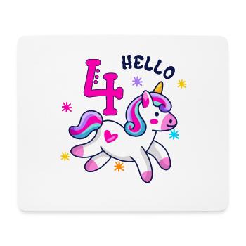 Hallo vier Einhorn, vierter Geburtstag, Magisch - Mousepad (Querformat) - Weiß - Vorne