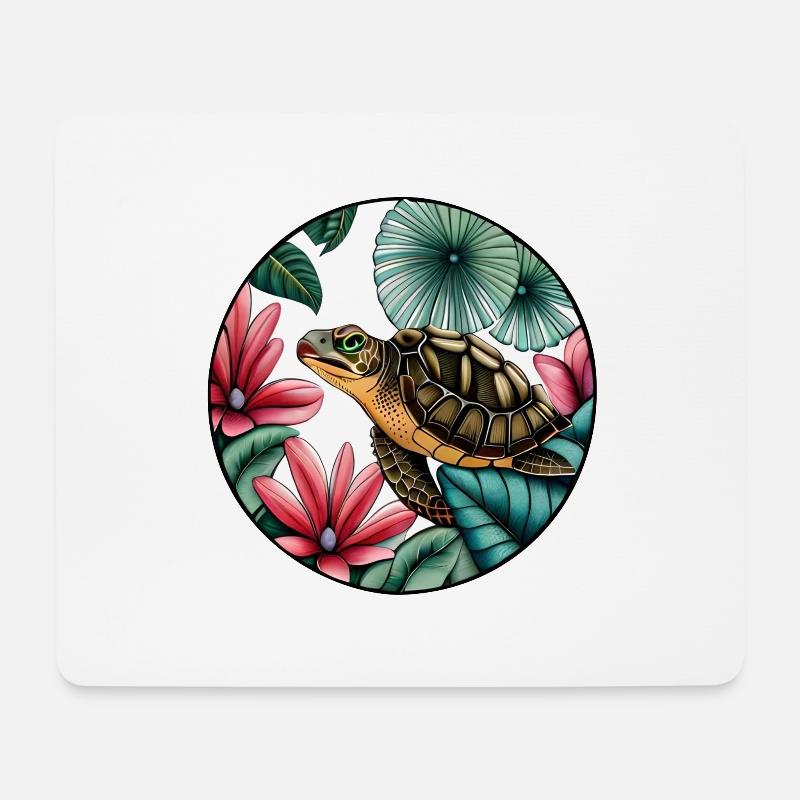 Schildkröte mit tropischen Pflanzen - Mousepad (Querformat) - Weiß