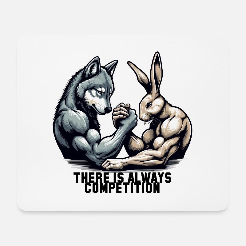 Armwrestling Armdrücken Wolf und Hase Geschenk - Mousepad (Querformat) - Weiß