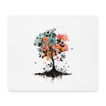 Colorful Floral Tree Minimal Painting - Mouse Pad (horizontal) - white - Front
