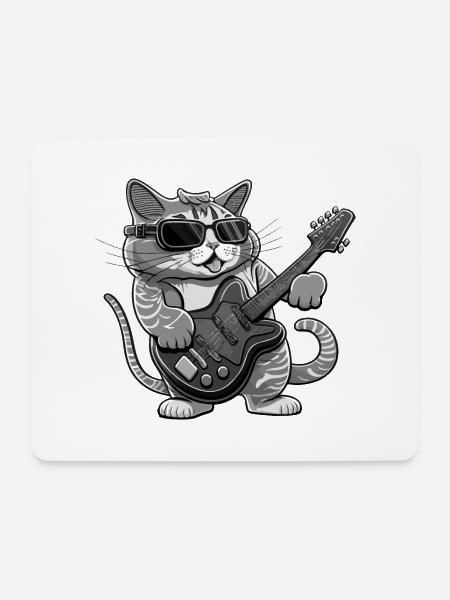 Funny Cat playing Guitar Katze spielt Gitarre - Mousepad (Querformat) - Weiß