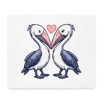 Couple d’oiseaux pélican amoureux de la Saint-Valentin - Tapis de souris (format paysage) - blanc - Devant