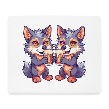 Wolf Comic Bier Lustig Saufen - Mousepad (Querformat) - Weiß - Vorne