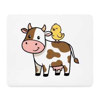 Vache mignonne avec amitié d’oiseau - Tapis de souris (format paysage) - blanc - Devant