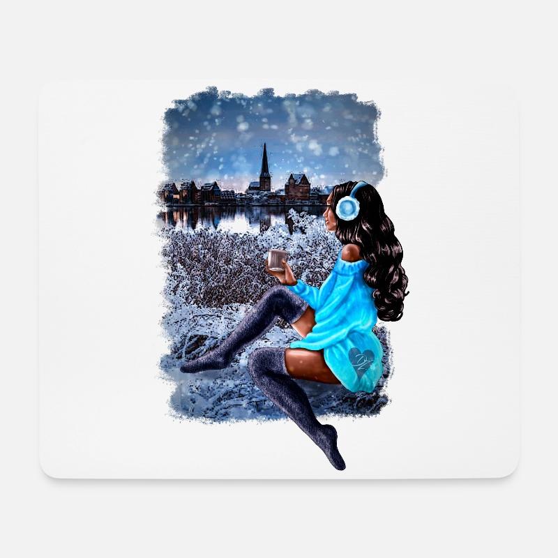 Rostock Winter Frau Gehlsdorfer Ufer - Mousepad (Querformat) - Weiß