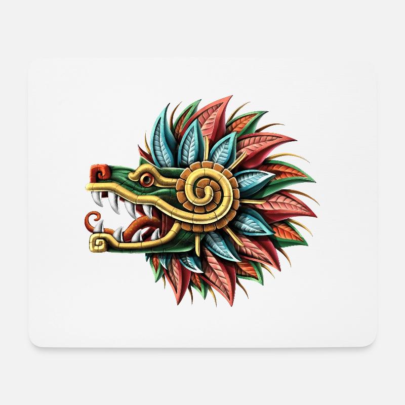 Quetzalcoatl Aztekischer gefiederter Schlangengott - Mousepad (Querformat) - Weiß
