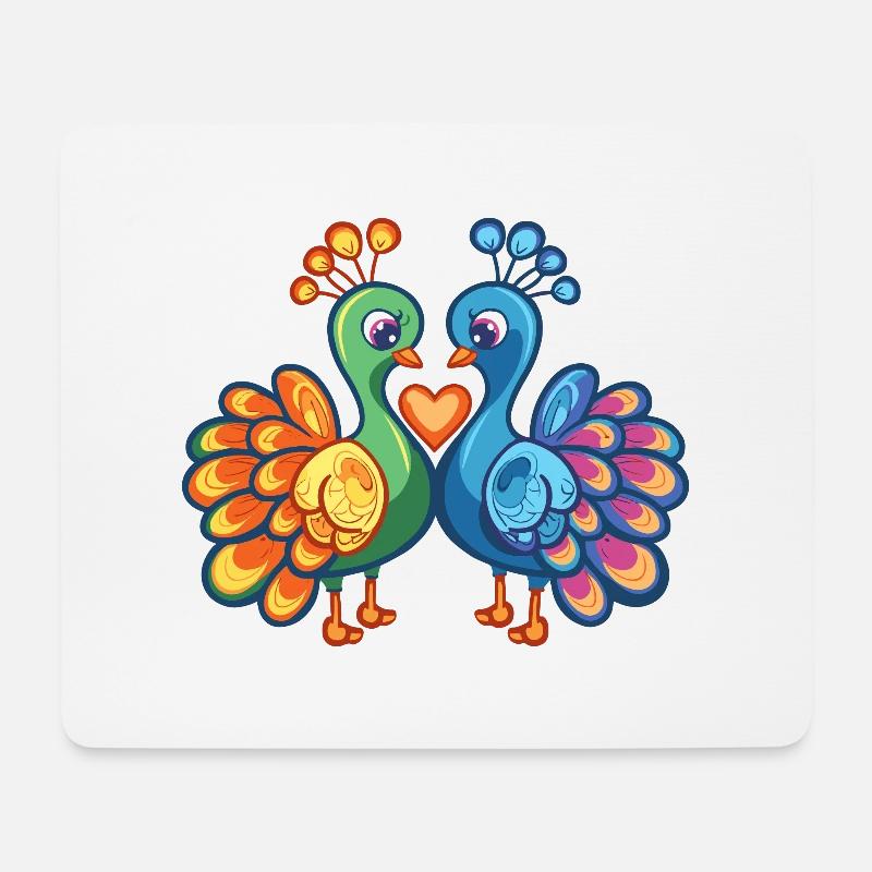 Pfau Vogel Paar Liebe Couple Verliebt - Mousepad (Querformat) - Weiß