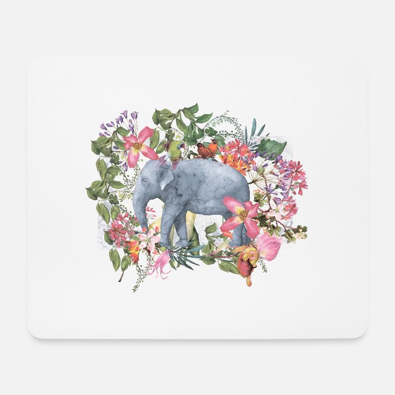 Elefant im Blütendschungel - Mousepad (Querformat) - Weiß