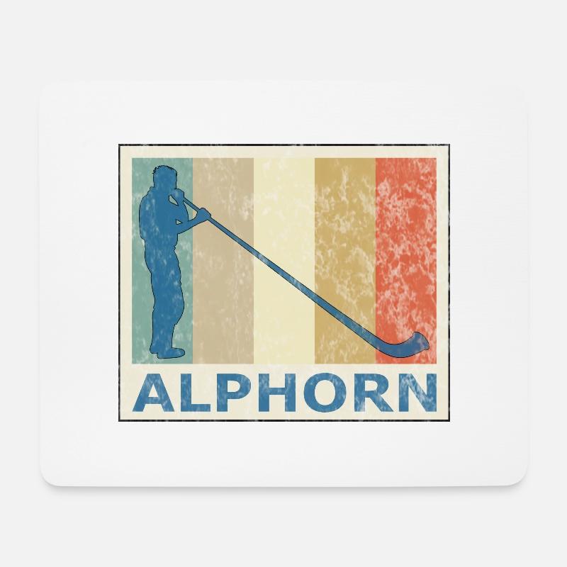 Retro Vintage Style Alphorn Alpenhorn Musik - Mousepad (Querformat) - Weiß