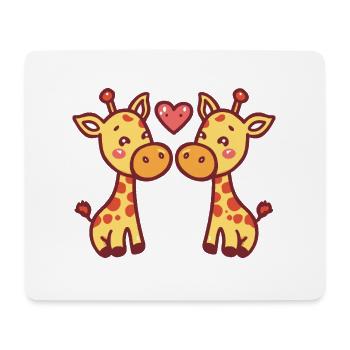 Girafe Bande Dessinée Animal Couple Amour - Tapis de souris (format paysage) - blanc - Devant