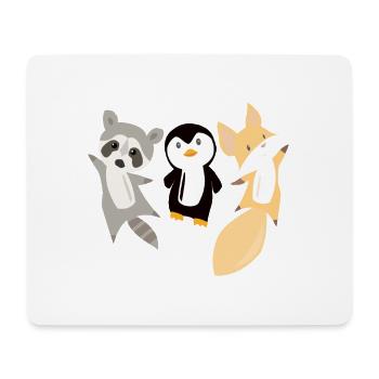 Raccoon pingouin renard animaux drôles pour les enfants - Tapis de souris (format paysage) - blanc - Devant