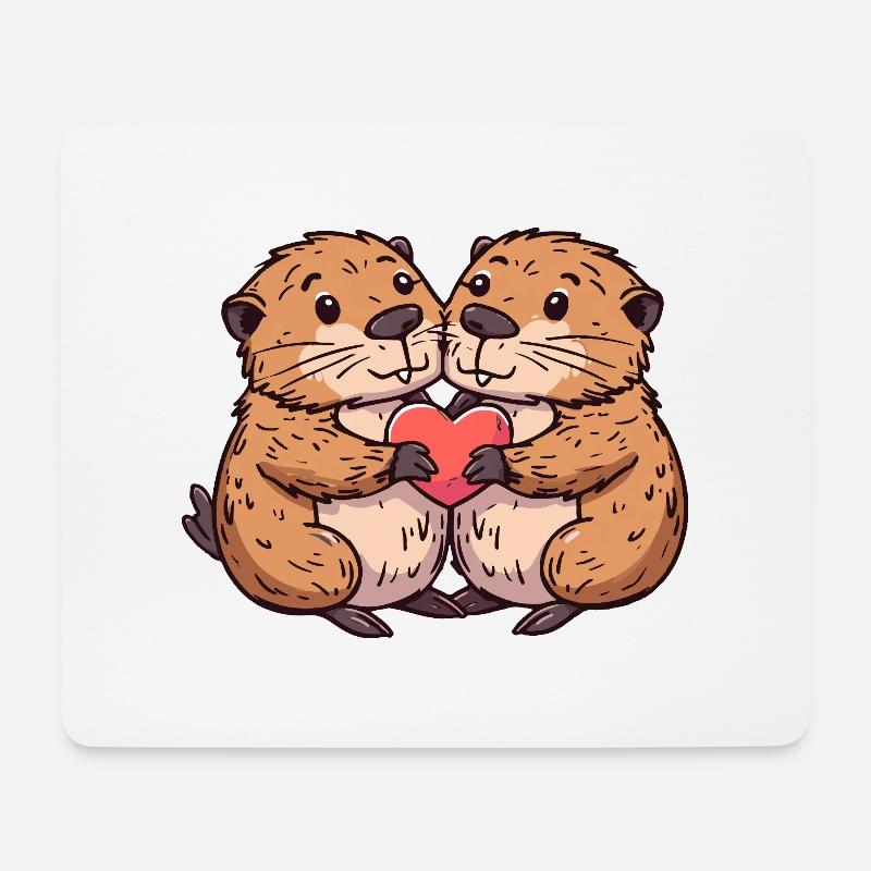 Biber Paar Liebe Couple Verliebt - Mousepad (Querformat) - Weiß
