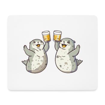 Robbe Tier Bier Lustig Saufen - Mousepad (Querformat) - Weiß - Vorne