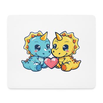 Dinosaure tricératops couple d’amour couple amoureux - Tapis de souris (format paysage) - blanc - Devant