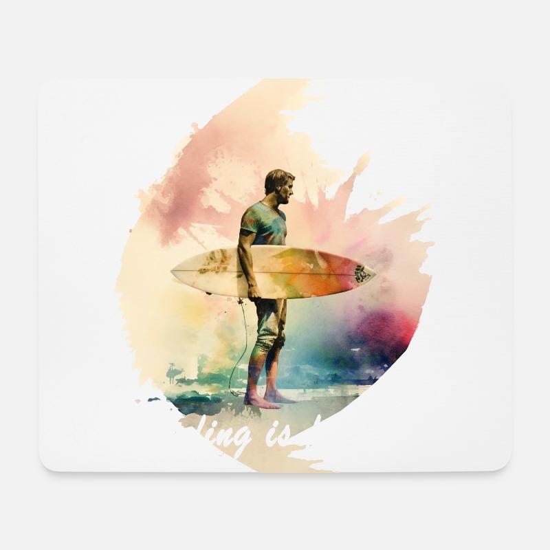 Ein Surfer mit Spruch im Watercolor Style - Mousepad (Querformat) - Weiß