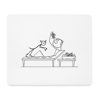 Funny Stickman eating grapes with Cat Katze - Mousepad (Querformat) - Weiß - Vorne