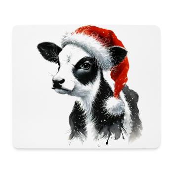 Weihnachtskalb mit Nikolausmütze - Mousepad (Querformat) - Weiß - Vorne