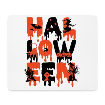 Sorcière d'Halloween, chauve-souris, citrouille, chat, cimetière - Tapis de souris (format paysage) - blanc - Devant