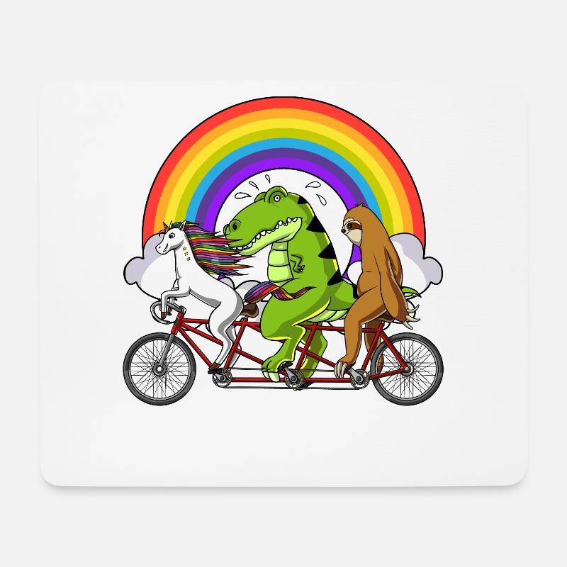 Einhorn T-Rex Dinosaurier Faultier Reiten Fahrrad - Mousepad (Querformat) - Weiß
