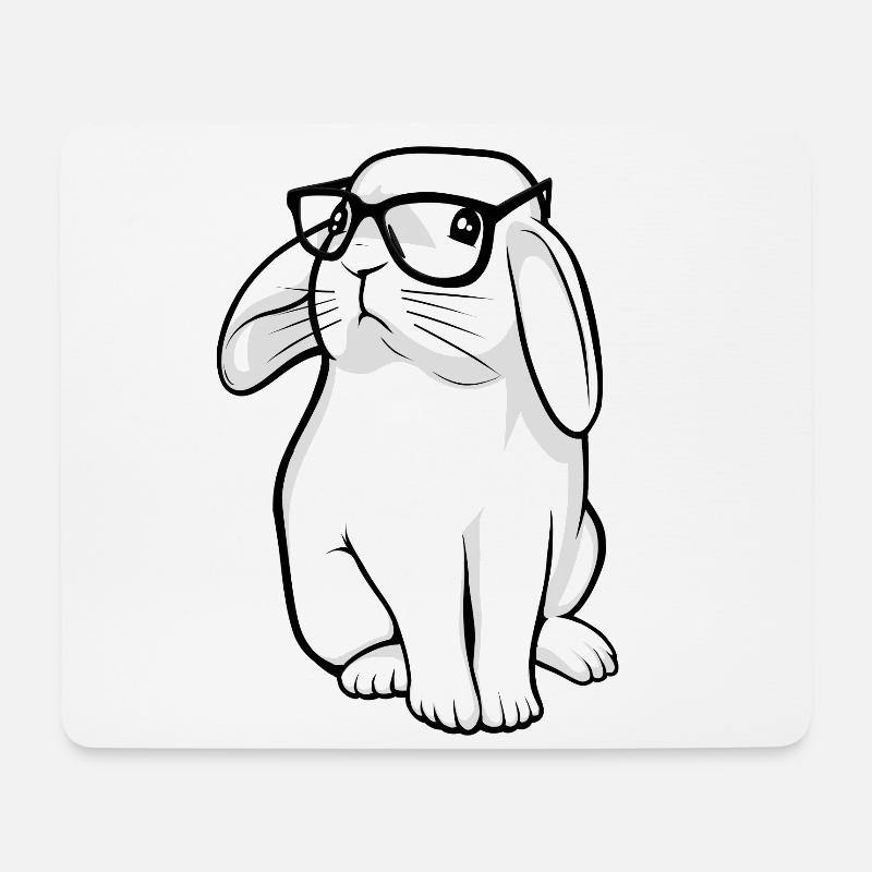 Hipster Rabbit mit Geek-Brille - Mousepad (Querformat) - Weiß