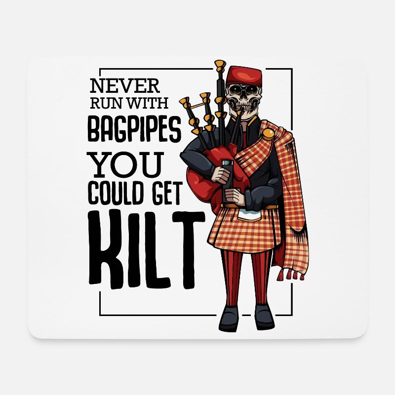 Cool Bagpipe Skull Pun Kilt Gift - Mouse Pad (horizontal) - white