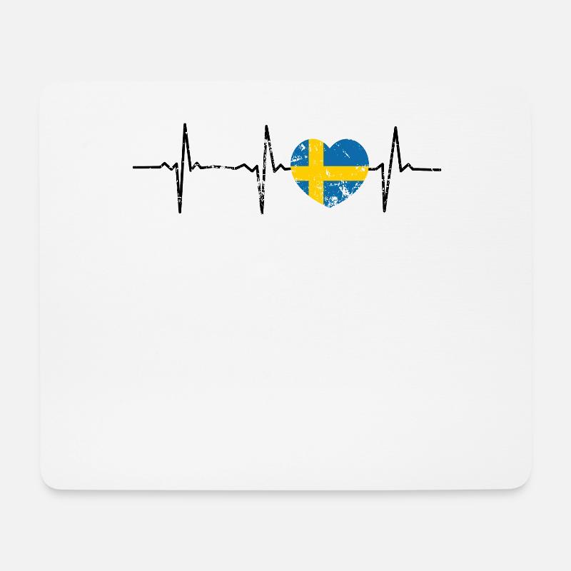Heartbeat Herzschlag Schweden Flagge EKG Geschenk - Mousepad (Querformat) - Weiß