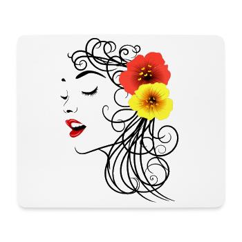 Frau mit roten und gelben Hibiskusblüten - Mousepad (Querformat) - Weiß - Vorne
