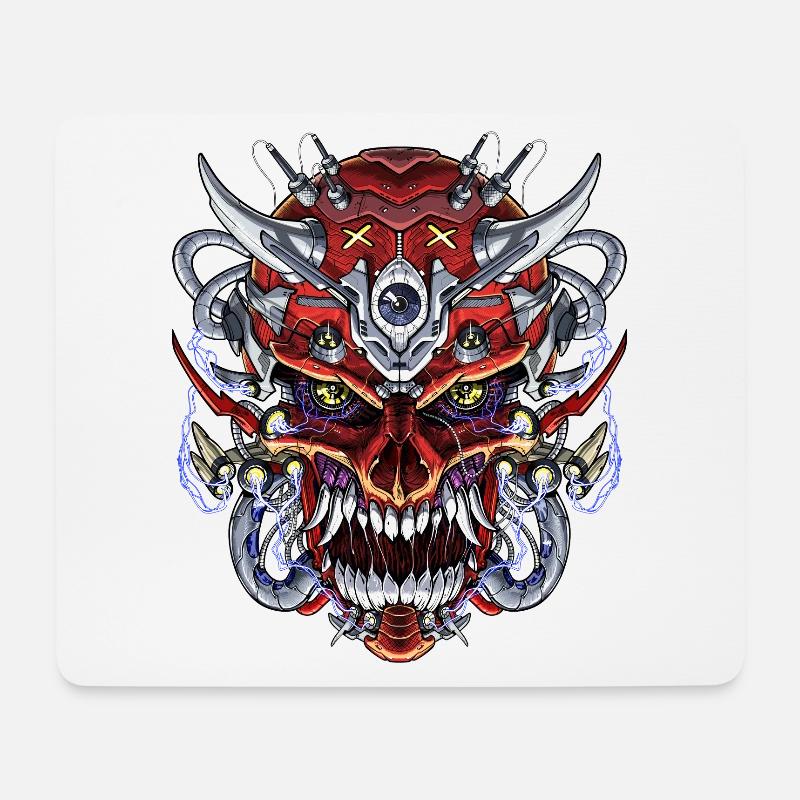 Japanische Dämonenschädel Maske - Mousepad (Querformat) - Weiß