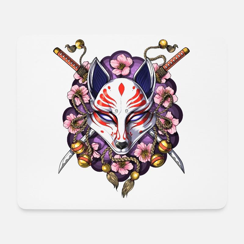 Kitsune Japanische Fuchsmaske - Mousepad (Querformat) - Weiß