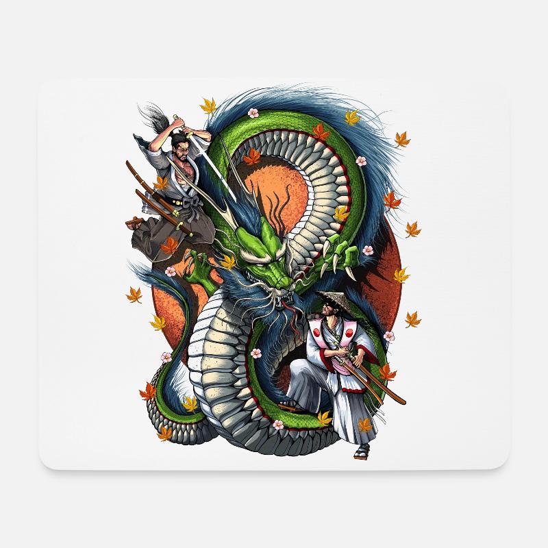 Japanese Samurai Dragon Battle - Mouse Pad (horizontal) - white