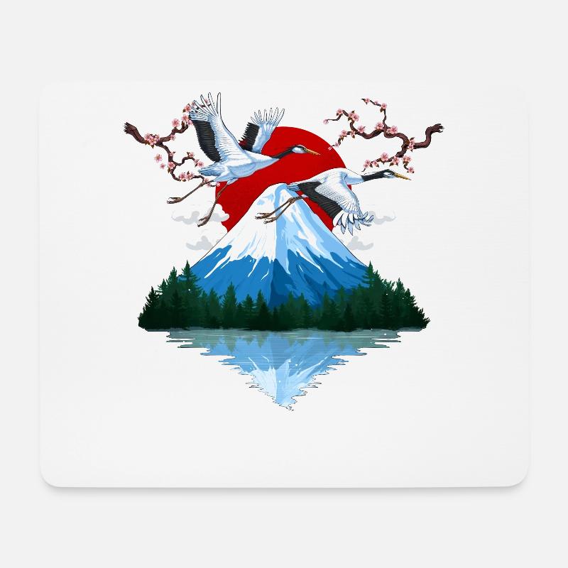 Japanse Mountain Cranes - Mouse Pad (horizontal) - white