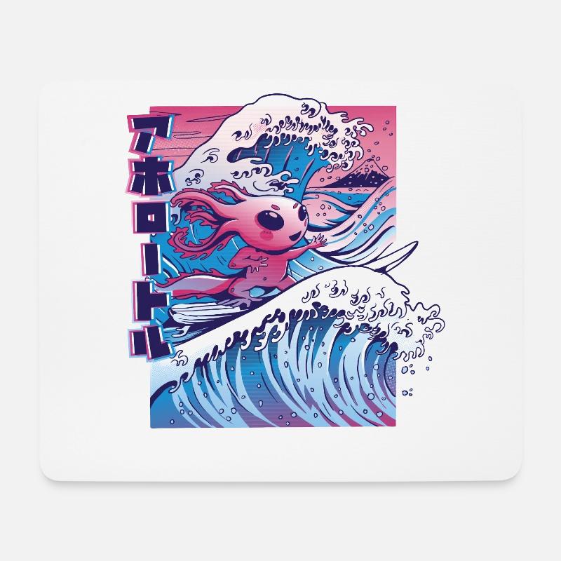 Axolotl Surfen Vaporwave Japan Welle - Mousepad (Querformat) - Weiß