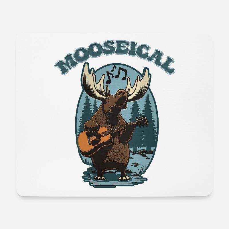 Mooseical - Musikalischer Elch mit akustischer Gitarre - Mousepad (Querformat) - Weiß