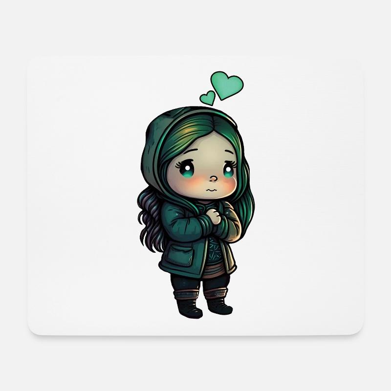 Süßes Anime Chibi Mädchen mit Herzen - Mousepad (Querformat) - Weiß