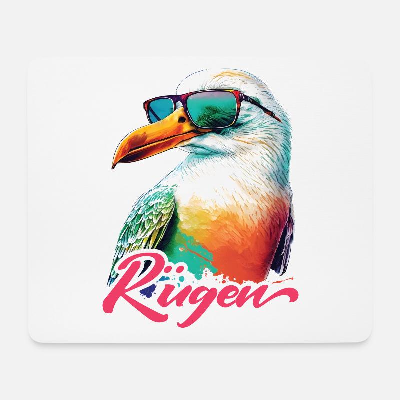 Rügen Urlaub coole bunte Möwe mit Sonnenbrille - Mousepad (Querformat) - Weiß