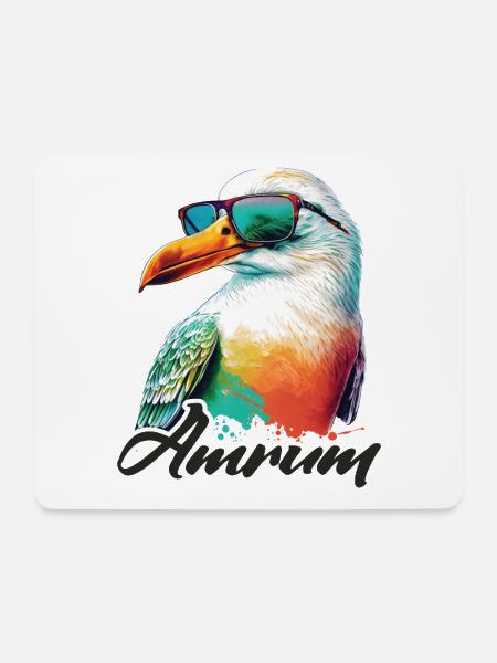 Amrum Urlaub coole bunte Möwe mit Sonnenbrille - Mousepad (Querformat) - Weiß