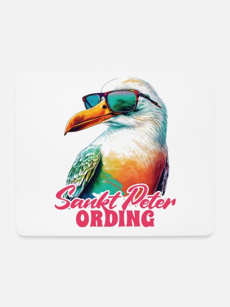Sankt Peter Ording Urlaub Möwe mit Sonnenbrille - Mousepad (Querformat) - Weiß